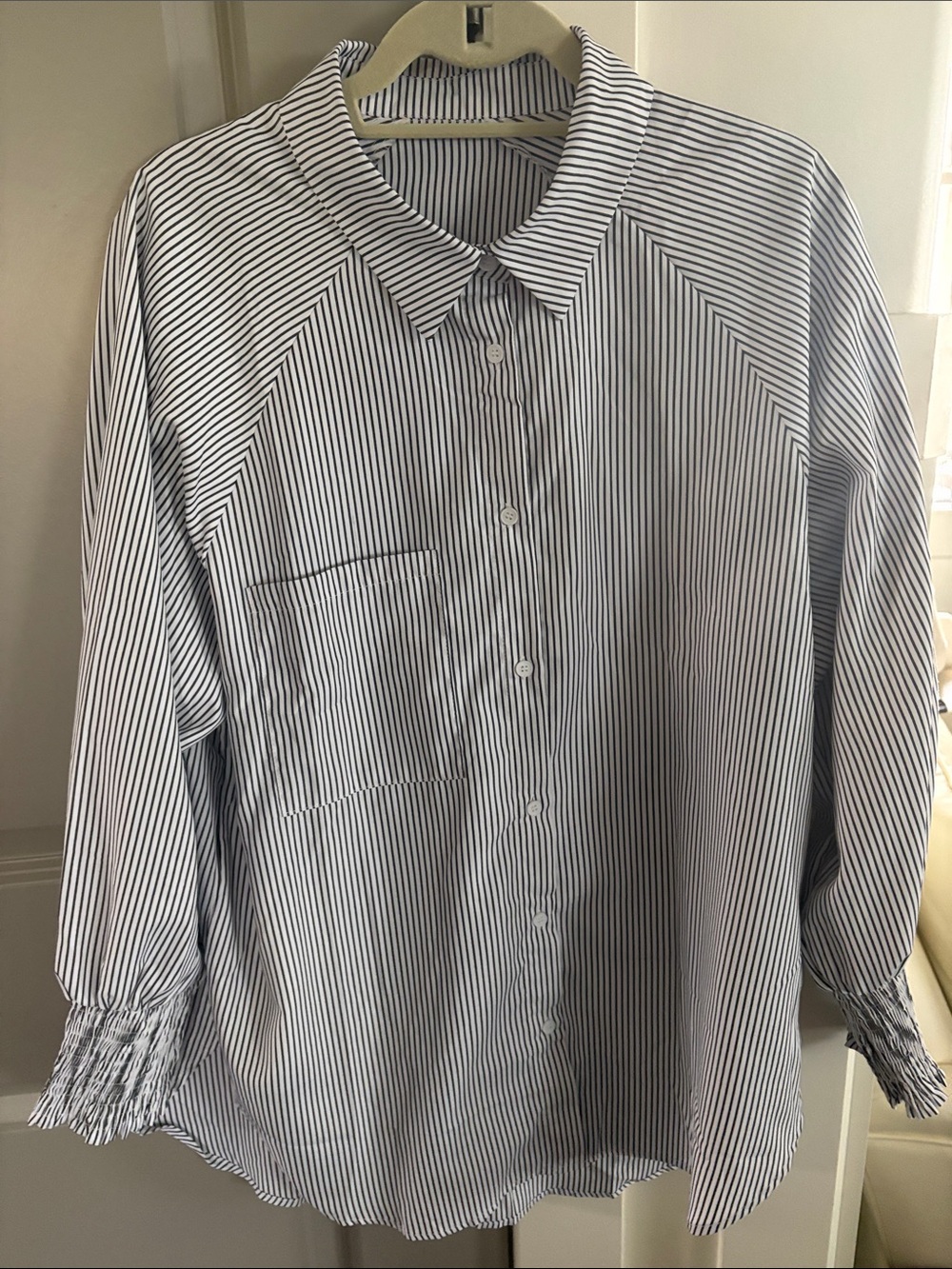 Classic Black and White StripedWoman’s Button-Up Shirt